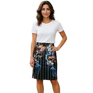 Clover Canyon NWT Pencil Skirt Floral Stripe Fitted Blue Black Medium